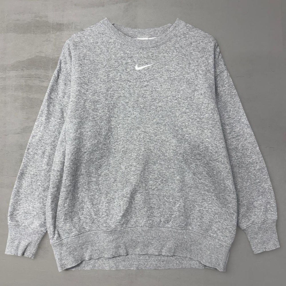 Nike Crewneck Sweatshirt Grey Center Swoosh Fleece Pullover Medium
